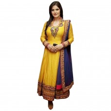 SiyaRam Women's Cotton Semi Stitched Anarkali Suit (HSFS-330_Yellow)